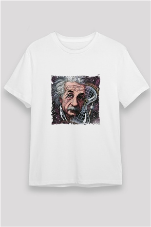 Albert Einstein Unisex Baskılı Beyaz Tişört