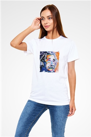 Albert Einstein Unisex Baskılı Beyaz Tişört