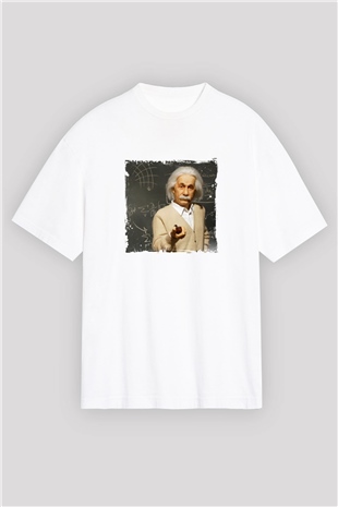 Albert Einstein Oversize Baskılı Beyaz Tişört
