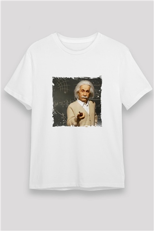 Albert Einstein Unisex Baskılı Beyaz Tişört