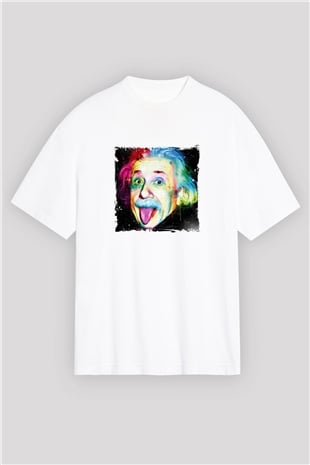 Albert Einstein Oversize Baskılı Beyaz Tişört
