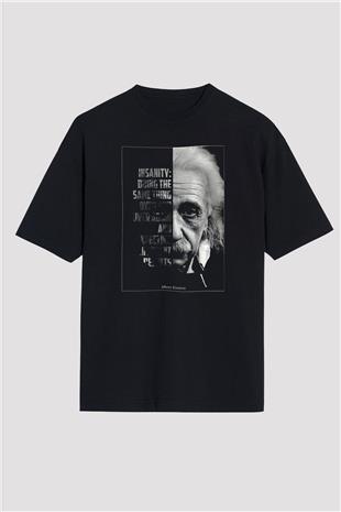 Albert Einstein Yarı Portre Baskılı Unisex Oversize Tişört - Tshirt