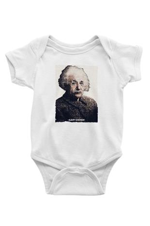 Albert Einstein Yazılı Portre Baskılı Beyaz Bebek Body - Zıbın