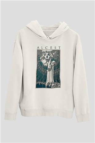 Alcest Baskılı Beyaz Unisex Kapüşonlu Sweatshirt