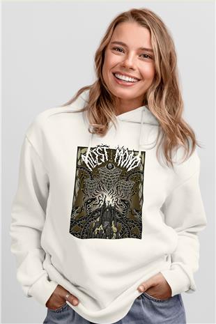Alcest Baskılı Beyaz Unisex Kapüşonlu Sweatshirt