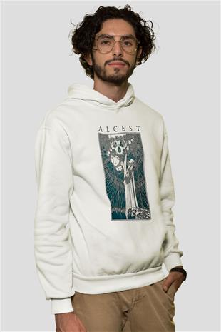 Alcest Baskılı Beyaz Unisex Kapüşonlu Sweatshirt