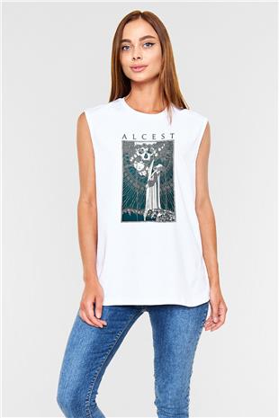 Alcest Baskılı Beyaz Unisex Kolsuz Tişört - Tshirt