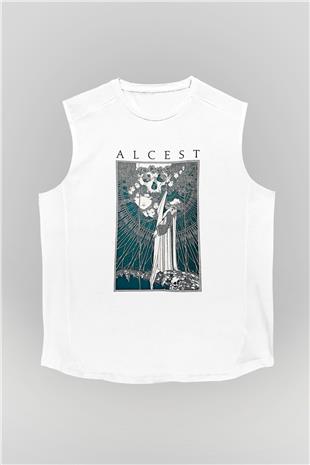 Alcest Baskılı Beyaz Unisex Kolsuz Tişört - Tshirt