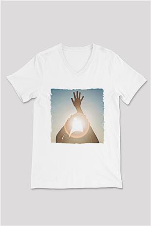 Alcest Baskılı Beyaz Unisex V Yaka Tişört - Tshirt