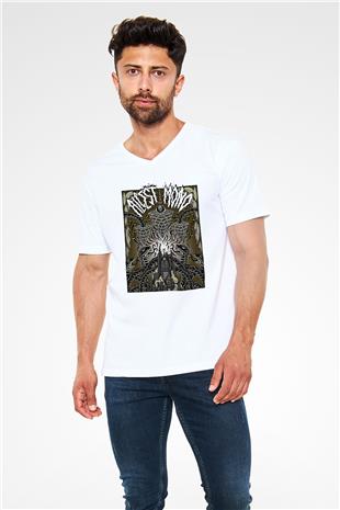 Alcest Baskılı Beyaz Unisex V Yaka Tişört - Tshirt