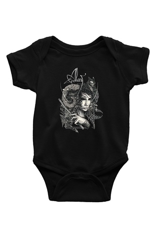 Alcest Baskılı Unisex Siyah Bebek Body - Zıbın