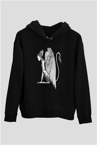 Alcest Baskılı Unisex Siyah Kapüşonlu Sweatshirt