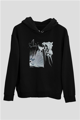 Alcest Baskılı Unisex Siyah Kapüşonlu Sweatshirt