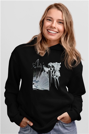 Alcest Baskılı Unisex Siyah Kapüşonlu Sweatshirt