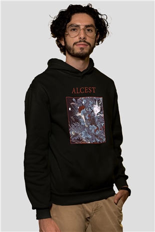 Alcest Baskılı Unisex Siyah Kapüşonlu Sweatshirt
