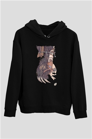 Alcest Baskılı Unisex Siyah Kapüşonlu Sweatshirt