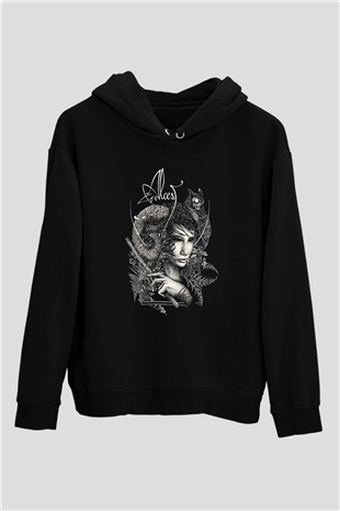 Alcest Baskılı Unisex Siyah Kapüşonlu Sweatshirt