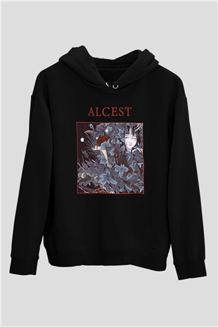 Alcest Baskılı Unisex Siyah Kapüşonlu Sweatshirt