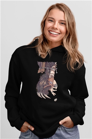 Alcest Baskılı Unisex Siyah Kapüşonlu Sweatshirt