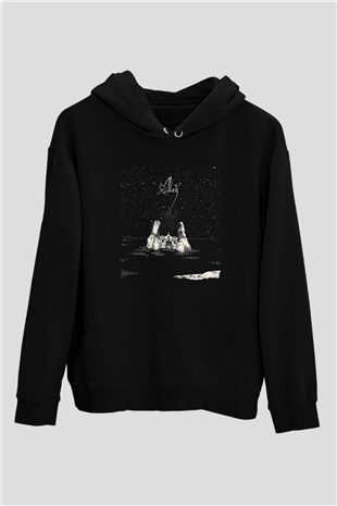 Alcest Baskılı Unisex Siyah Kapüşonlu Sweatshirt