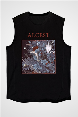 Alcest Baskılı Unisex Siyah Kolsuz Tişört - Tshirt