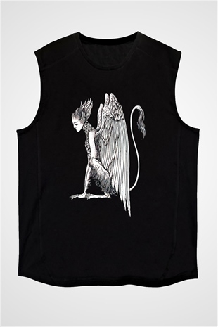 Alcest Baskılı Unisex Siyah Kolsuz Tişört - Tshirt