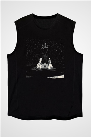 Alcest Baskılı Unisex Siyah Kolsuz Tişört - Tshirt
