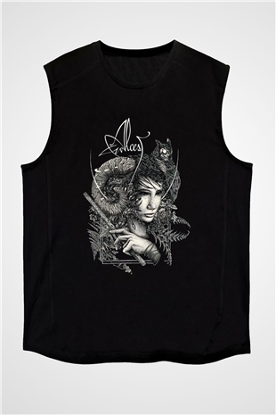 Alcest Baskılı Unisex Siyah Kolsuz Tişört - Tshirt