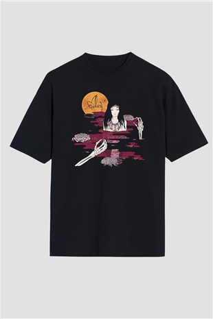 Alcest Baskılı Unisex Siyah Oversize Tişört - Tshirt
