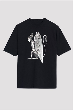 Alcest Baskılı Unisex Siyah Oversize Tişört - Tshirt