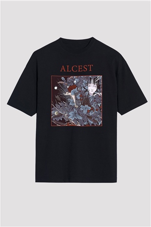 Alcest Baskılı Unisex Siyah Oversize Tişört - Tshirt