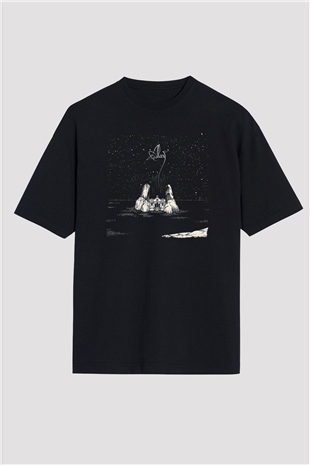 Alcest Baskılı Unisex Siyah Oversize Tişört - Tshirt