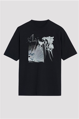 Alcest Baskılı Unisex Siyah Oversize Tişört - Tshirt