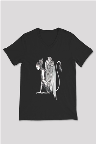 Alcest Baskılı Unisex Siyah V Yaka Tişört - Tshirt