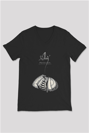 Alcest Baskılı Unisex Siyah V Yaka Tişört - Tshirt