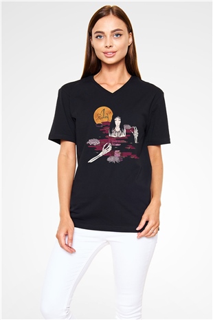 Alcest Baskılı Unisex Siyah V Yaka Tişört - Tshirt