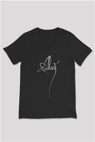 Alcest Baskılı Unisex Siyah V Yaka Tişört - Tshirt