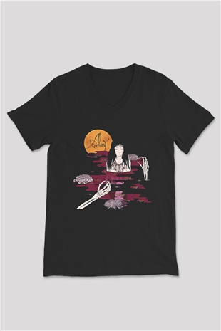Alcest Baskılı Unisex Siyah V Yaka Tişört - Tshirt