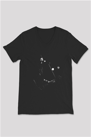 Alcest Baskılı Unisex Siyah V Yaka Tişört - Tshirt
