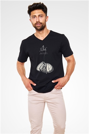 Alcest Baskılı Unisex Siyah V Yaka Tişört - Tshirt