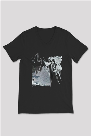 Alcest Baskılı Unisex Siyah V Yaka Tişört - Tshirt