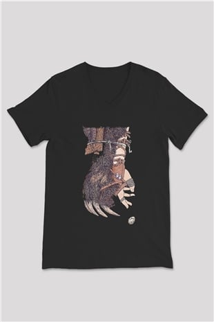 Alcest Baskılı Unisex Siyah V Yaka Tişört - Tshirt