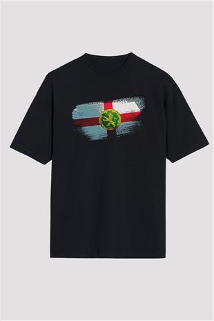 Alderney Bayrağı Baskılı Unisex Siyah Oversize Tişört
