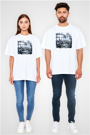 Alesana Baskılı Unisex Beyaz Oversize Tişört