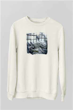 Alesana Baskılı Unisex Beyaz Sweatshirt