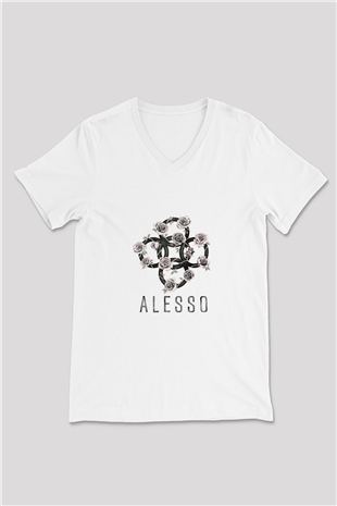 Alesso Baskılı Beyaz V Yaka Unisex Tişört