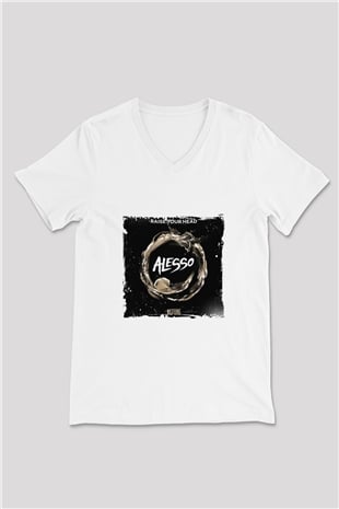Alesso Baskılı Beyaz V Yaka Unisex Tişört