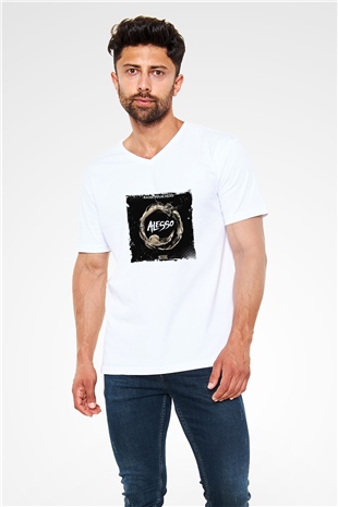 Alesso Baskılı Beyaz V Yaka Unisex Tişört