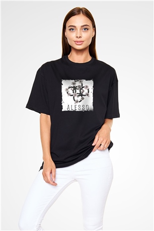 Alesso Baskılı Unisex Oversize Siyah Tişört