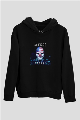Alesso Baskılı Unisex Siyah Hoodie